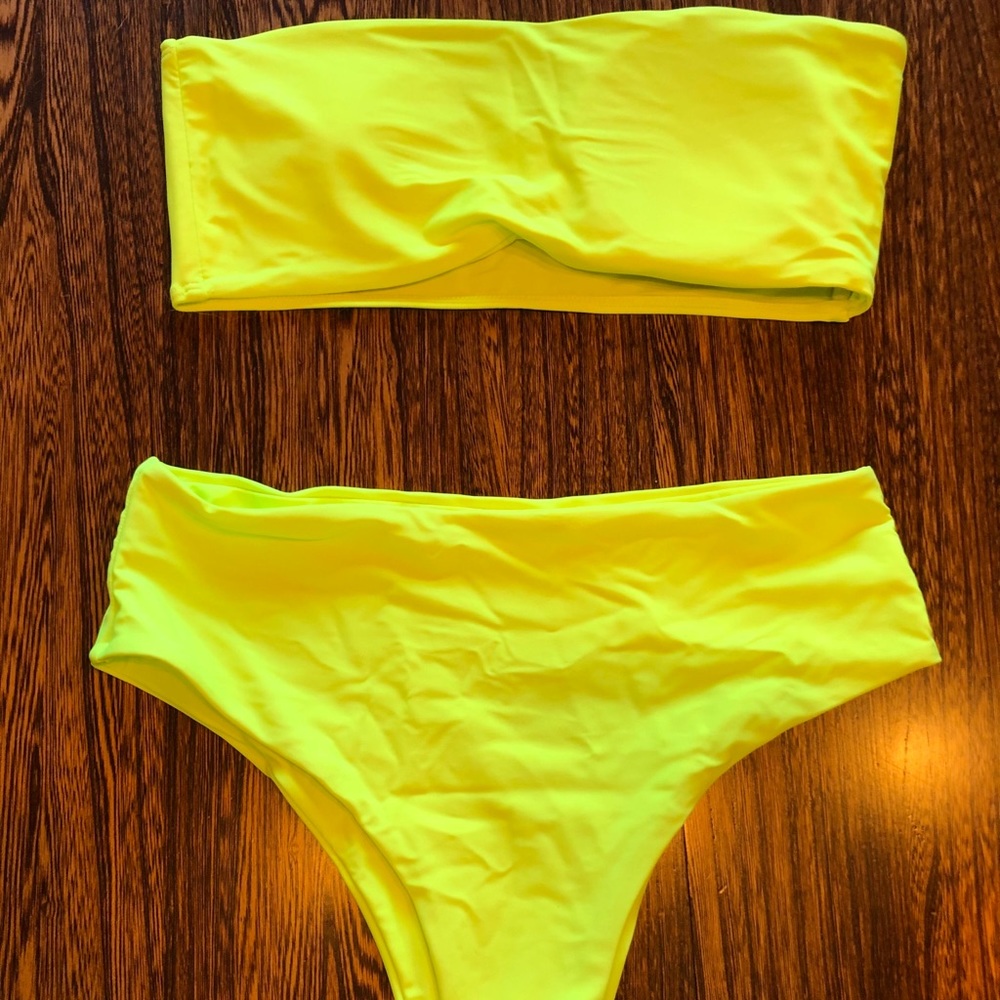 Neon yellow high wasted bandeau bikini